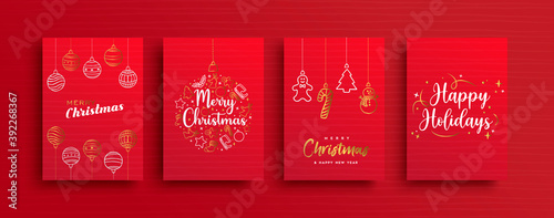 Christmas new Year gold ornament icon card set