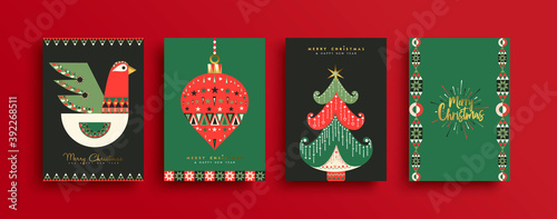 Christmas New Year retro folk art ornament set