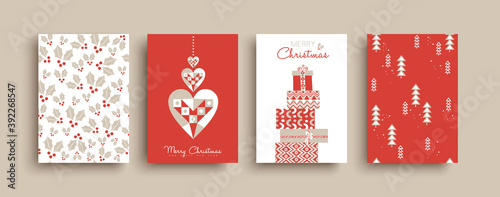 Christmas New Year retro folk art card pattern set