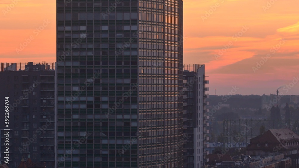 Fototapeta premium High Rise Office Buildings Cityscape in Gdansk at Sunrise