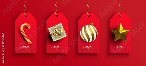 Christmas New Year gold 3d gift ornament tag set