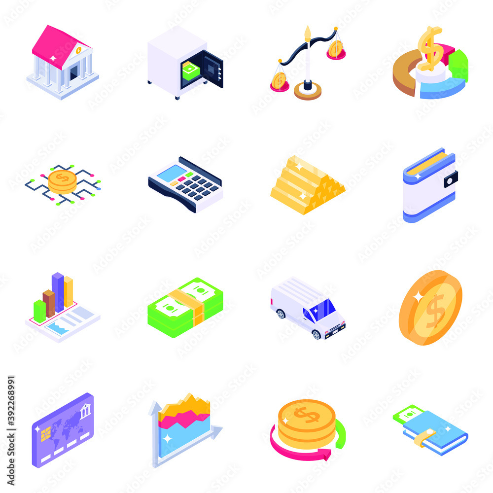 
Business Analytics Isometric Icons Pack 
