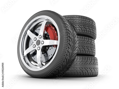 Four car wheel  on a white background