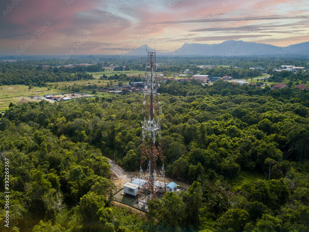 Obraz premium High angle view of tower on landscape against sky