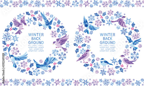 冬　雪の結晶　小鳥フレームセット