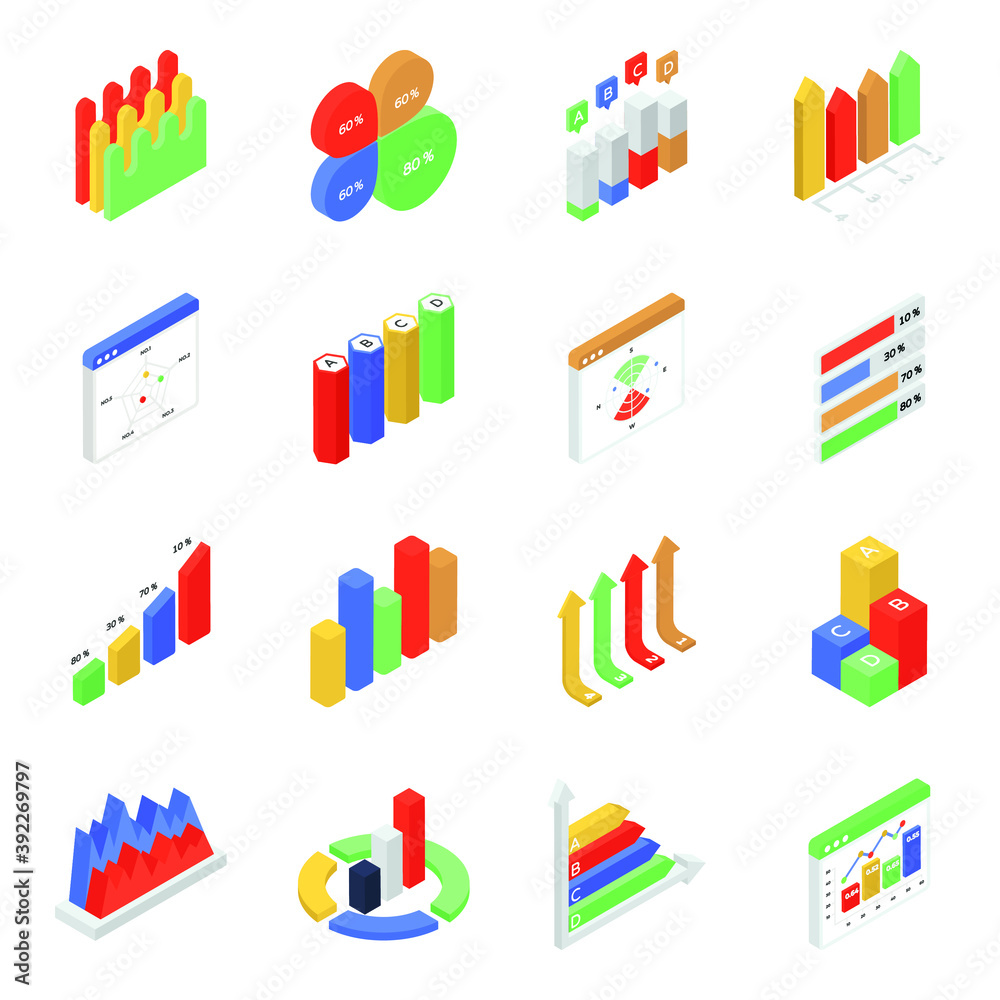 Isometric Icons of Graphs and Charts
