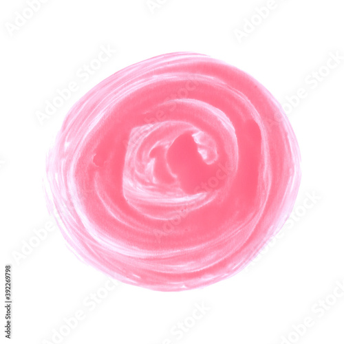 Hand drawn abstract rose flower. Watercolor round pink stroke.