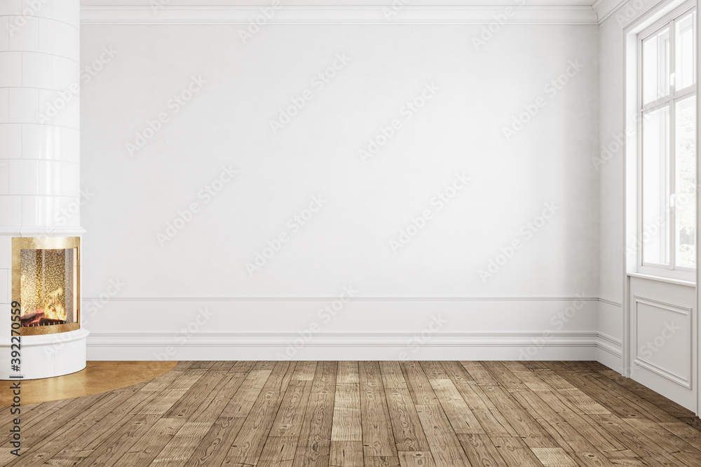 White empty interior with fireplace and blank wall. 3d render illustration mock up. White empty interior with fireplace and blank wall. 3d render illustration mock up.