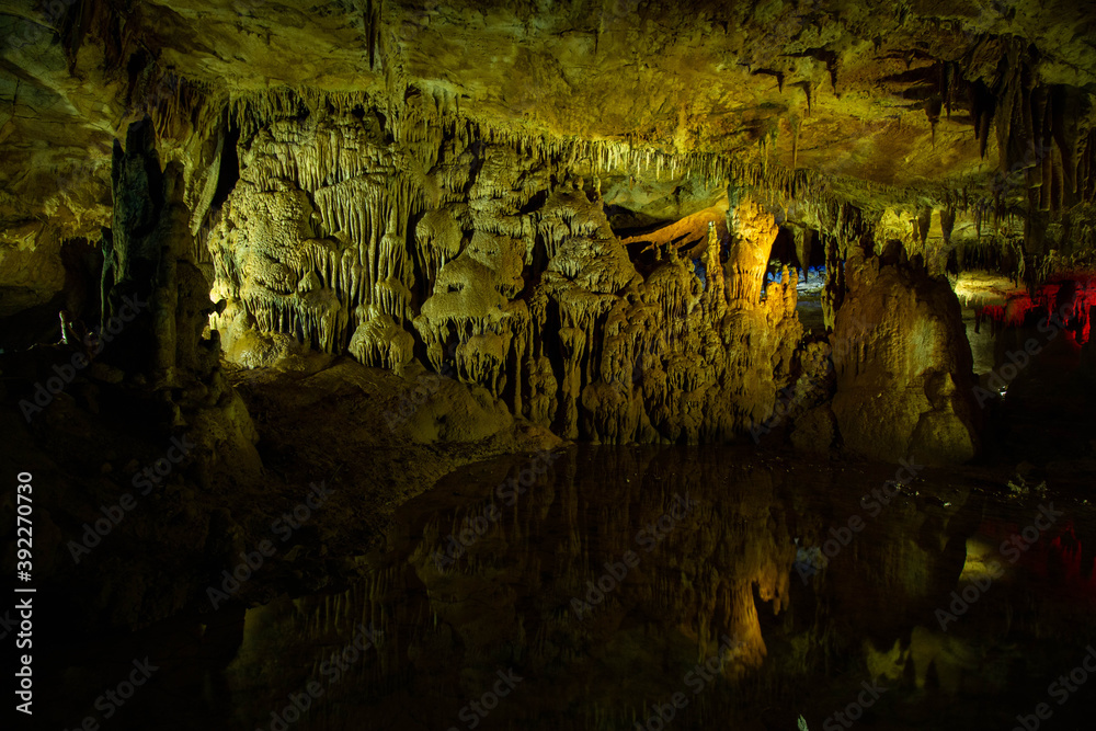 illuminated cave in different colors