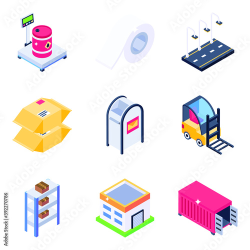 
Set of Logistic and Postal Services Isometric Icons
