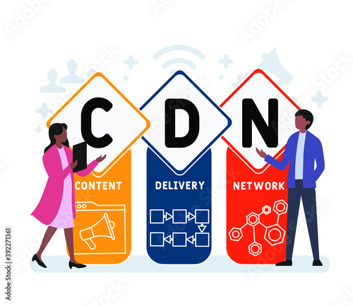 Flat design with people. CDN - Content Delivery Network acronym. business concept background. Vector illustration for website banner, marketing materials, business presentation, online advertising