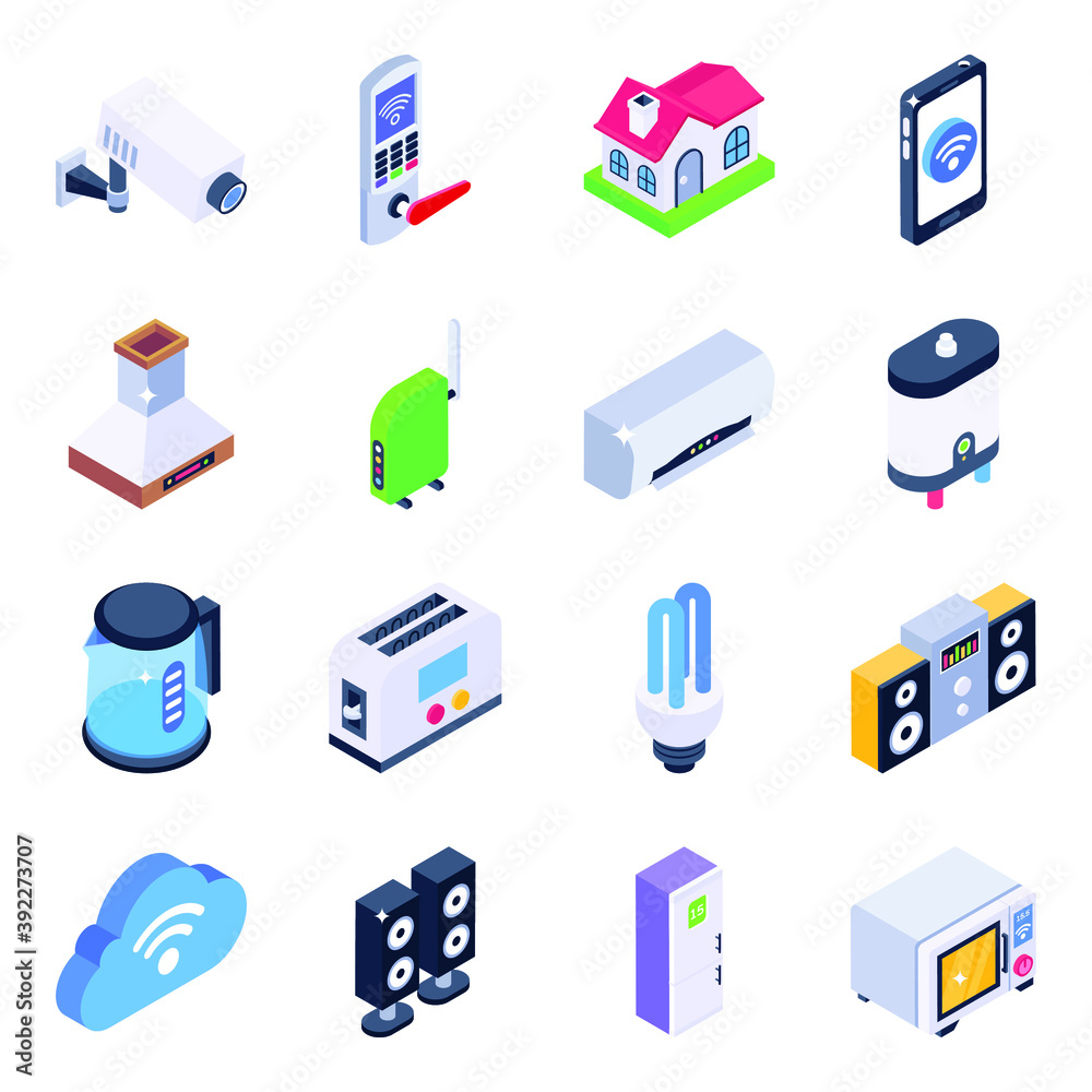 Naklejka premium Home Appliances Isometric Icons Pack 