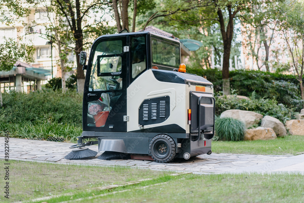 machine cleaning on the road