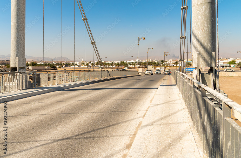View of Khor Al Batah suspension bridge in Sur, Sultanate of Oman
