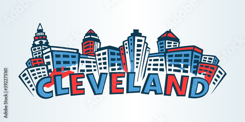 Cleveland Skyline silhouette in traditional American colors  photo