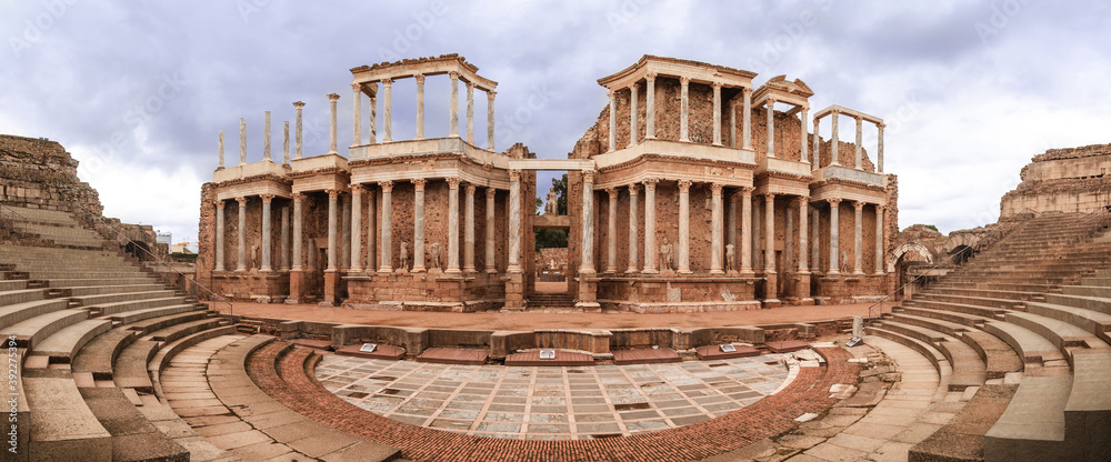 Roman Theater of Mérida , Spain . Roman historical monument view 2020