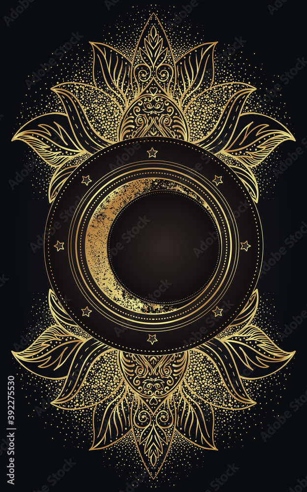 Moon magic. Triple moon pagan Wicca moon goddess symbol. Three-faced  Goddess. Maiden, Mother, Crone vector illustration. Tattoo, astrology,  alchemy, boho and magic symbol golden over black. Stock Vector | Adobe Stock