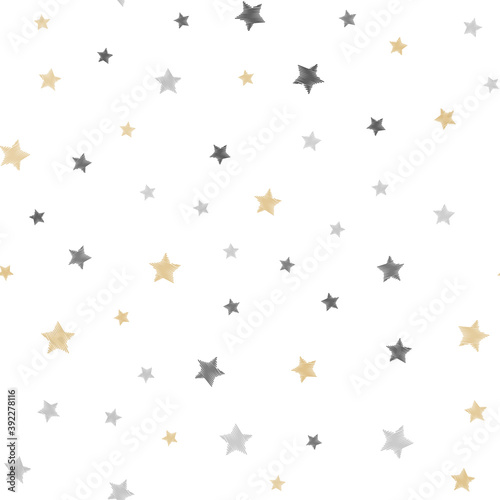 Seamless pattern with golden stars on white background. Vector © Azad Mammedli