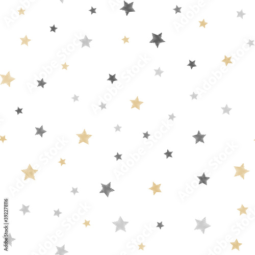 Seamless pattern with golden stars on white background. Vector