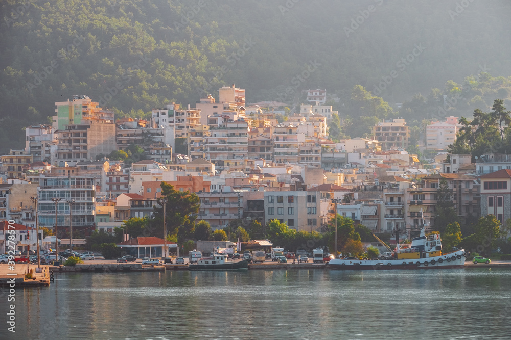 Obraz premium Cozy Greek holiday resort in summer season from the Ionian Sea