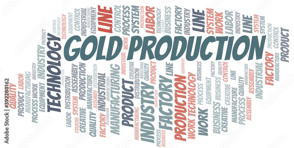 Gold Production word cloud create with text only. Gold Production word cloud create with text only.