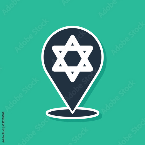 Blue Star of David icon isolated on green background. Jewish religion symbol. Symbol of Israel. Vector.