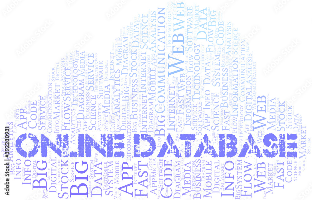 Obraz premium Online Database vector word cloud, made with text only.