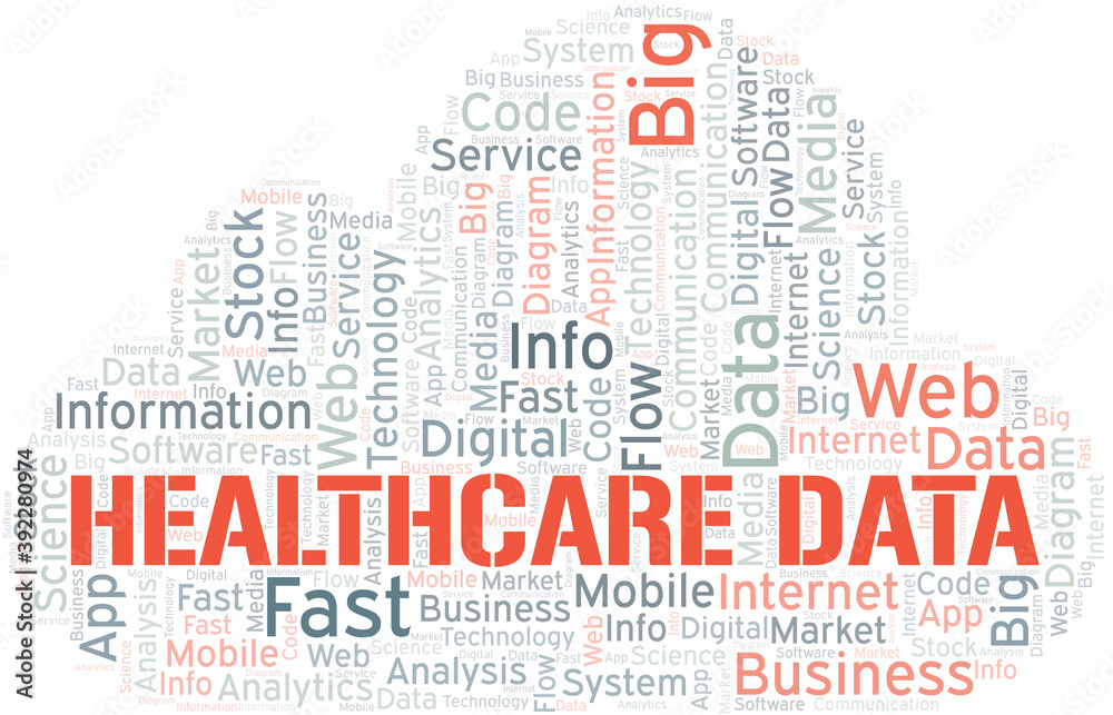 Healthcare Data vector word cloud, made with text only. Healthcare Data vector word cloud, made with text only.