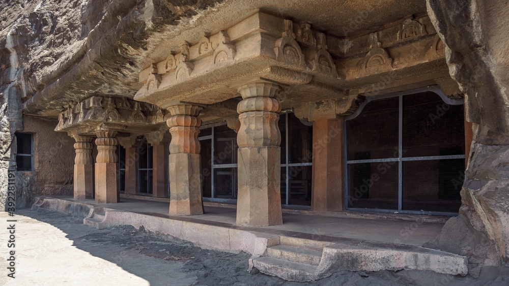 Fototapeta premium Ajanta Cave Temples in the Granite Mountains of Vindhya, India