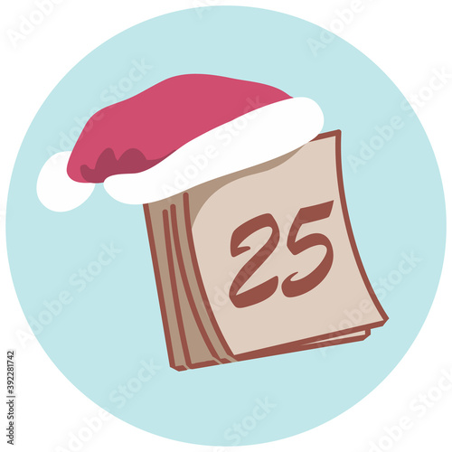 Christmas calendar with the 25th and a Santa Claus hat. Cute Doodle.