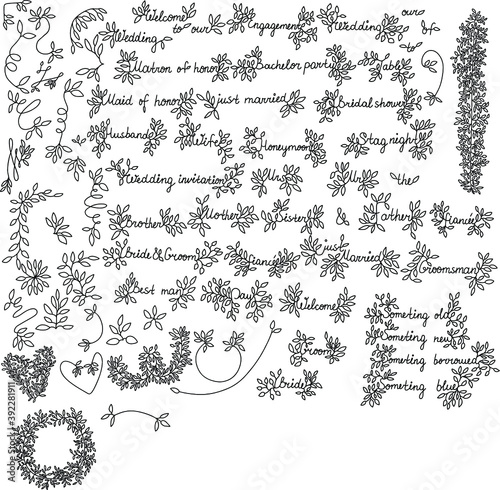 Wedding day inscriptions and flower decorations