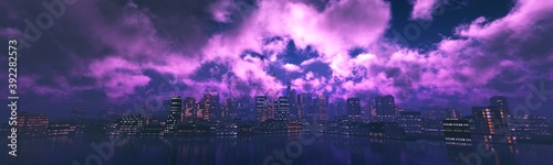 Stormy sky over the evening city  3D rendering