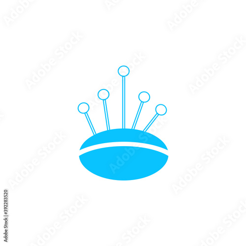 Pincushion with pins icon flat.