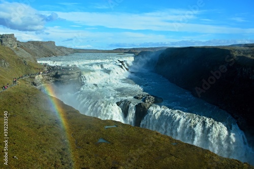Iceland-view of Gullfoss waterfall on the river Hvítá and rainbow