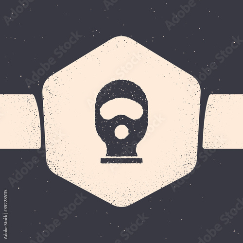 Grunge Balaclava icon isolated on grey background. A piece of clothing for winter sports or a mask for a criminal or a thief. Monochrome vintage drawing. Vector.