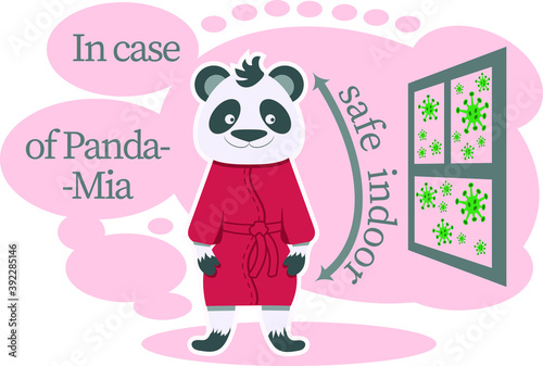 Colorful anticovid agitation in flat style with cute Panda and viruses