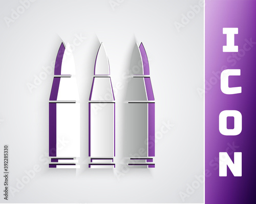 Paper cut Bullet icon isolated on grey background. Paper art style. Vector.