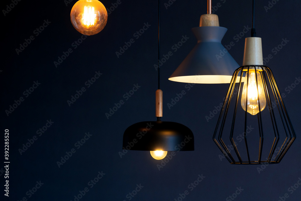 Interior decoration of stylish housing. Loft style incandescent lamp. Modern style home design