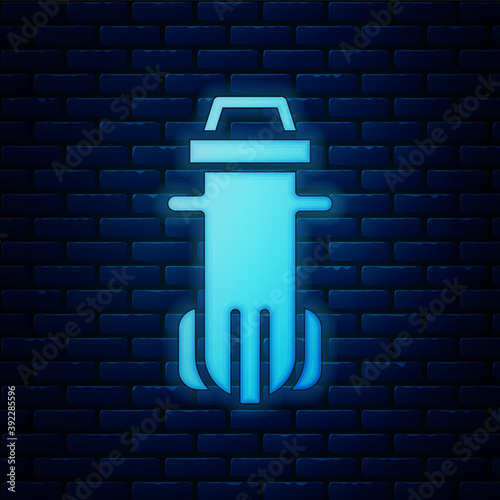 Glowing neon Water filter icon isolated on brick wall background. System for filtration of water. Reverse osmosis system. Vector.