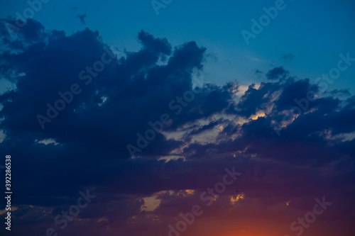 Heavy cloudy sky at sunset. A landscape of beautiful nature