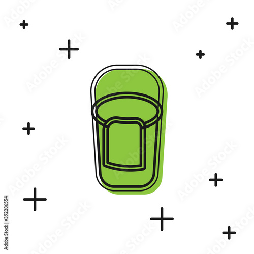 Black Bucket with rag icon isolated on white background. Cleaning service concept. Vector.