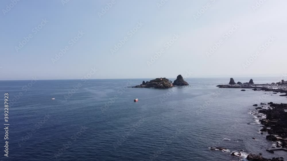 Shooting with drone of the stacks of Acitrezza in the Ionian coast in Sicily Italy Shooting with drone of the stacks of Acitrezza in the Ionian coast in Sicily Italy