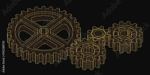 Isometric 3d drawing of gears vector illustration.