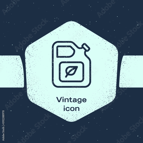 Grunge line Bio fuel canister icon isolated on blue background. Eco bio and barrel. Green environment and recycle. Monochrome vintage drawing. Vector.