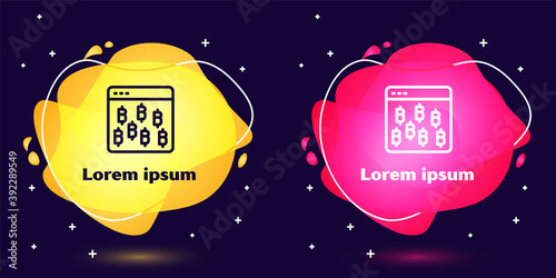 Set line Cryptocurrency coin Bitcoin icon isolated on blue background. Physical bit coin. Blockchain based secure crypto currency. Abstract banner with liquid shapes. Vector.