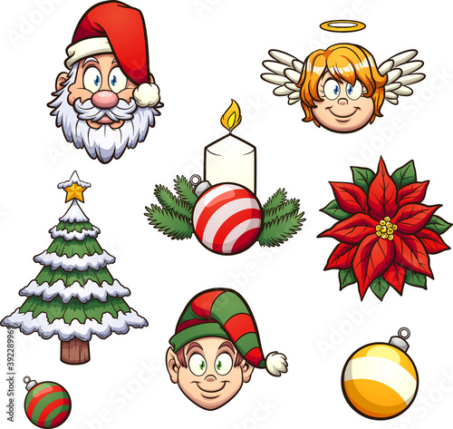 Diverse cartoon Christmas elements. Vector clip art illustration with simple gradients. Each on a separate layer. 
