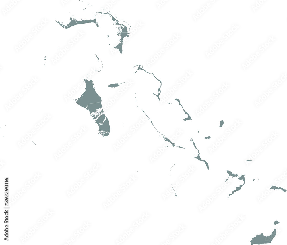 Gray vector map of the commonwealth of The Bahamas with white borders of it's districts