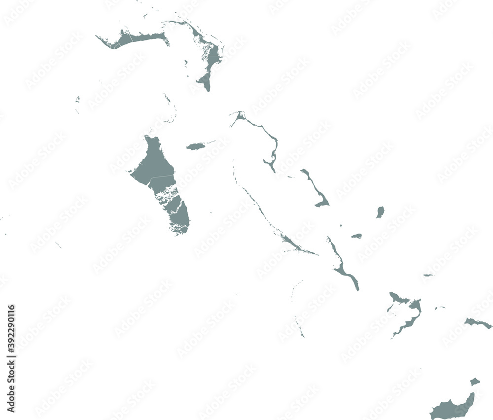 Gray vector map of the commonwealth of The Bahamas with white borders of it's districts Gray vector map of the commonwealth of The Bahamas with white borders of it's districts