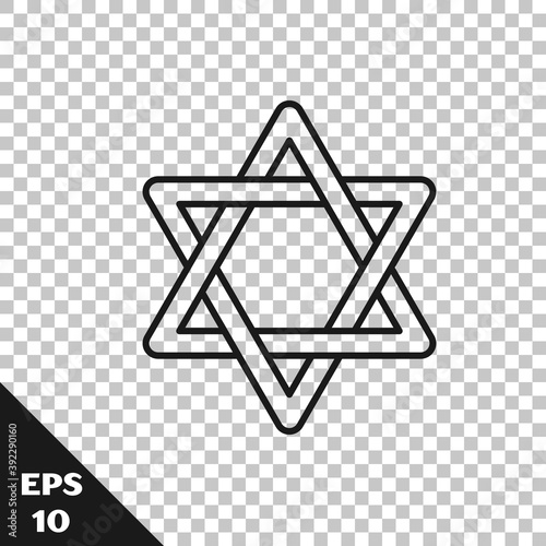 Black line Star of David icon isolated on transparent background. Jewish religion symbol. Symbol of Israel. Vector.