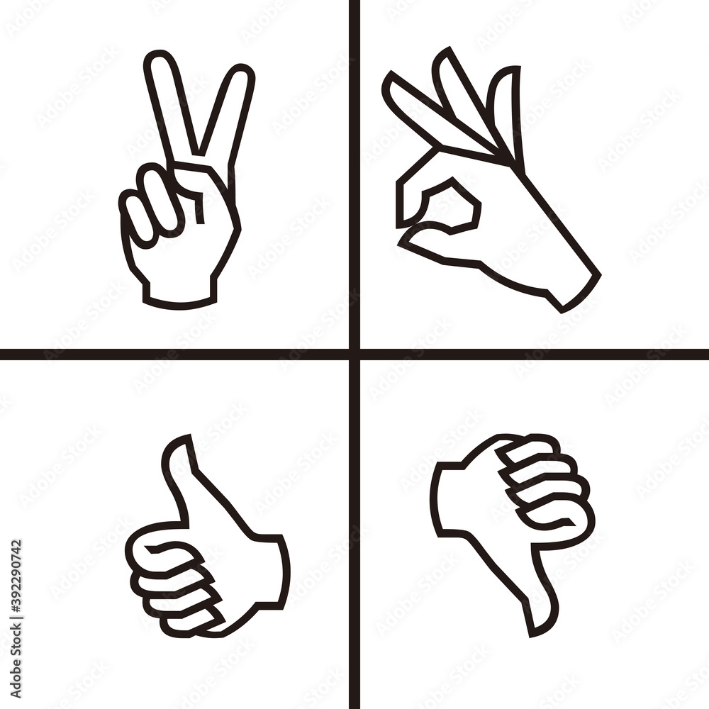 HAND GESTURE LINE ICON, Hand icons set. Stroke outline style. Vector ...